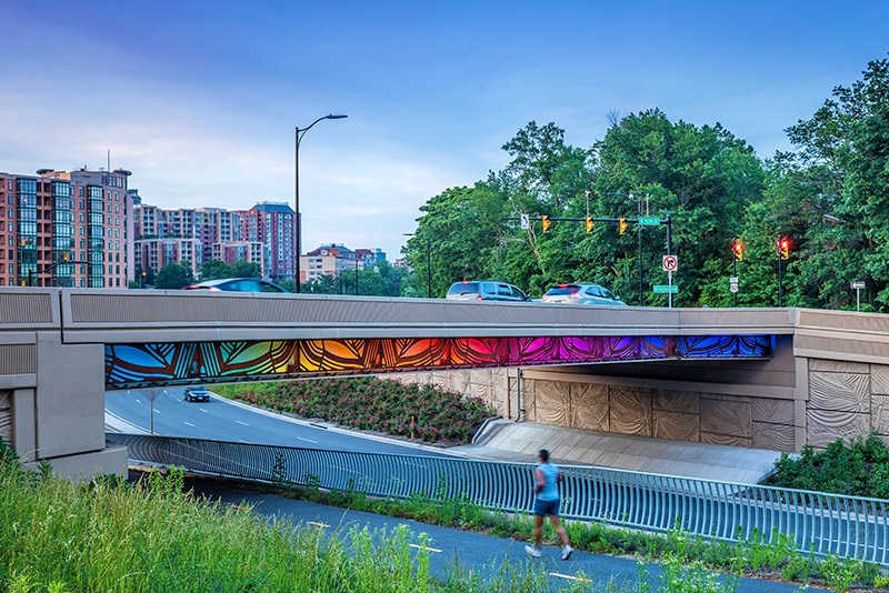 Bridge decorated with colorful mural