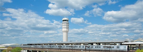 Reagan National Airport with a metro train in front